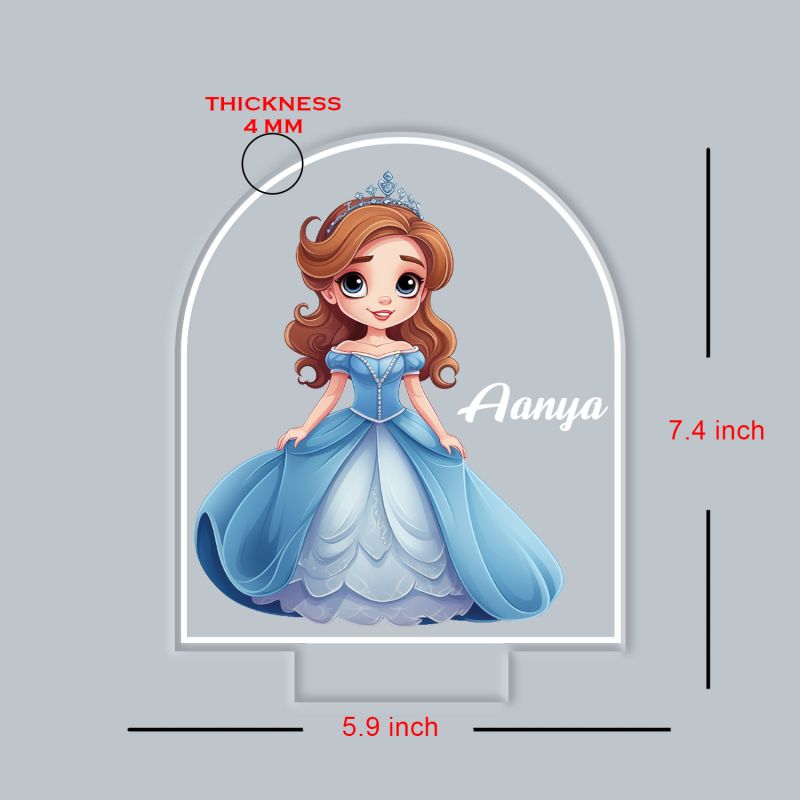 Personalized Princess Night Light Lamp Warm White Acrylic Lamp with Black Base, Decorative Girls Bedroom Lighting Princess Theme Birthday Return Gift for Girls